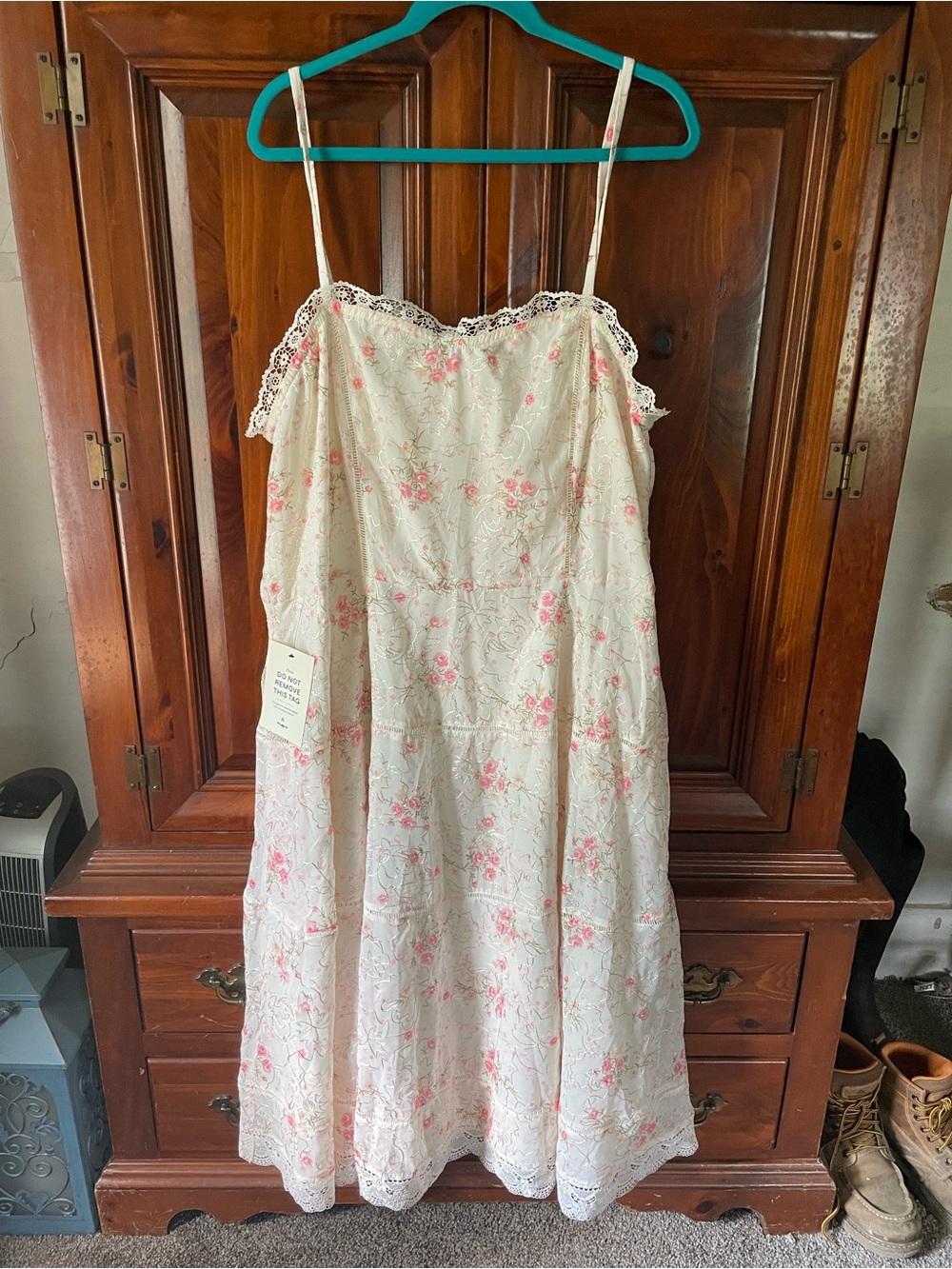 JessaKae Cream Midi Slip Dress with Pink Floral Accents
